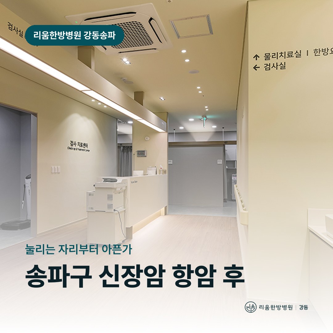 리움한방병원 강동송파점 시설을 배경으로 한 칼럼 썸네일. 송파구 신장암 항암 후 암요양병원 손발 증상